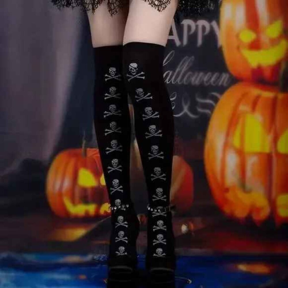 Skull Print Thigh High Socks/Stockings